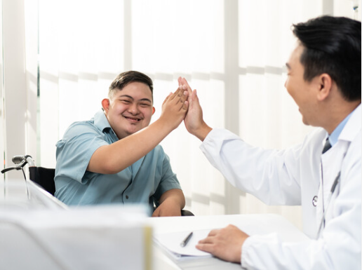 patient with disabilities and doctor