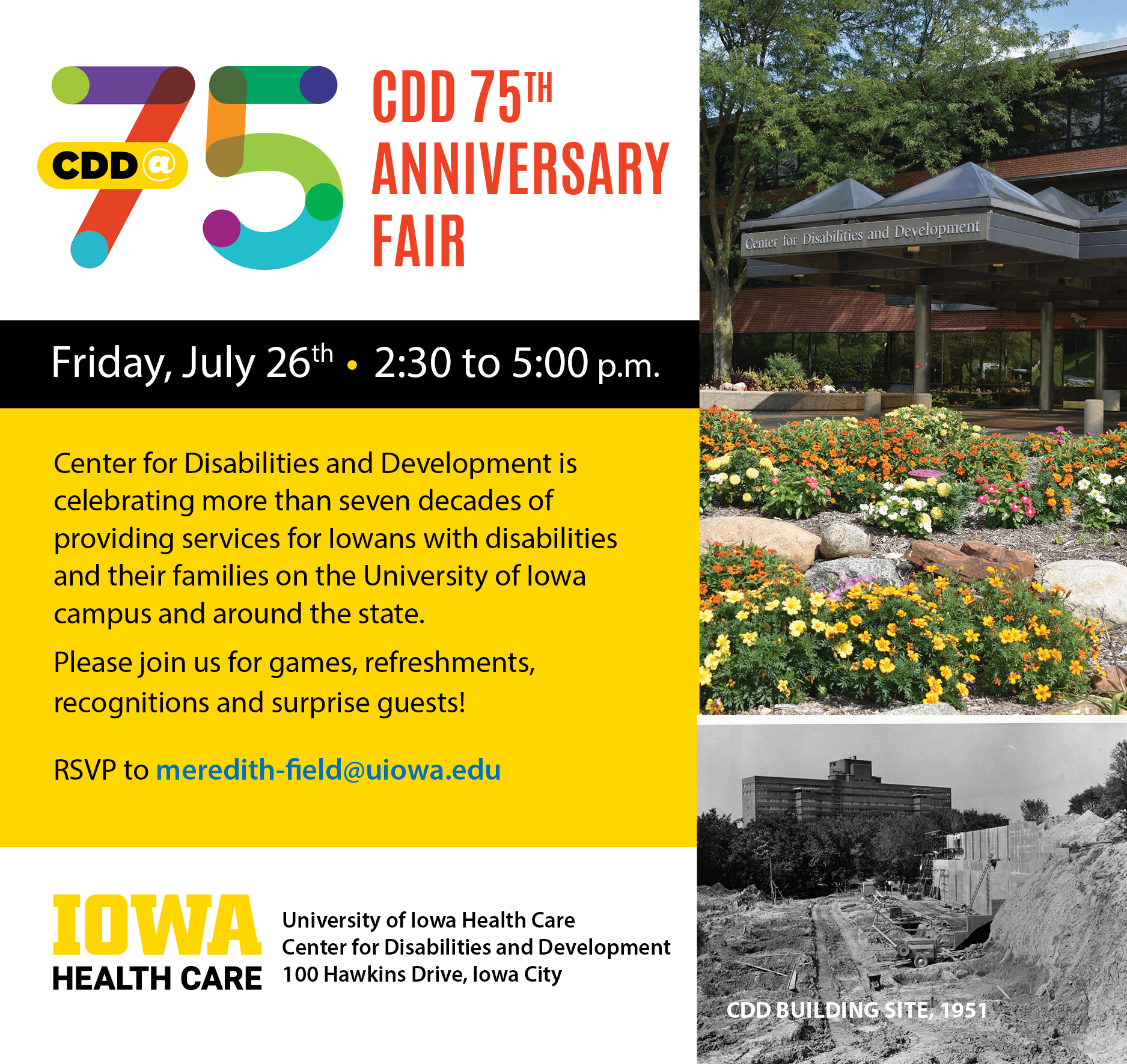 invitation to CDD 75th anniversary event