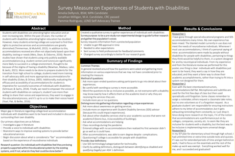 Amelia DeRynck, Education/Self-Advocacy; Jonathan Milligan, Education; Pammie Rodriguez, Self-Advocacy research poster