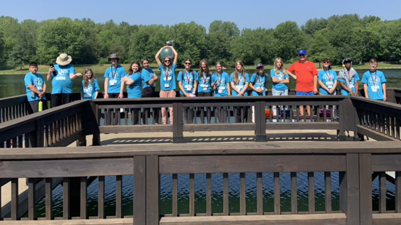Campers from Iowa's 2023 National Summer Transportation Institute explore bridges in Kent State Park